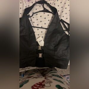 Windsor Black Leather Halter Top